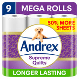 Andrex Supreme Quilts Toilet Tissue Mega Rolls, 9 Quilted Mega Rolls GOODS ASDA   