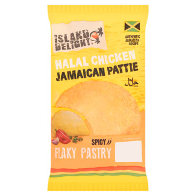Island Delight halal chicken Jamaican patty 140g, imported from the UK