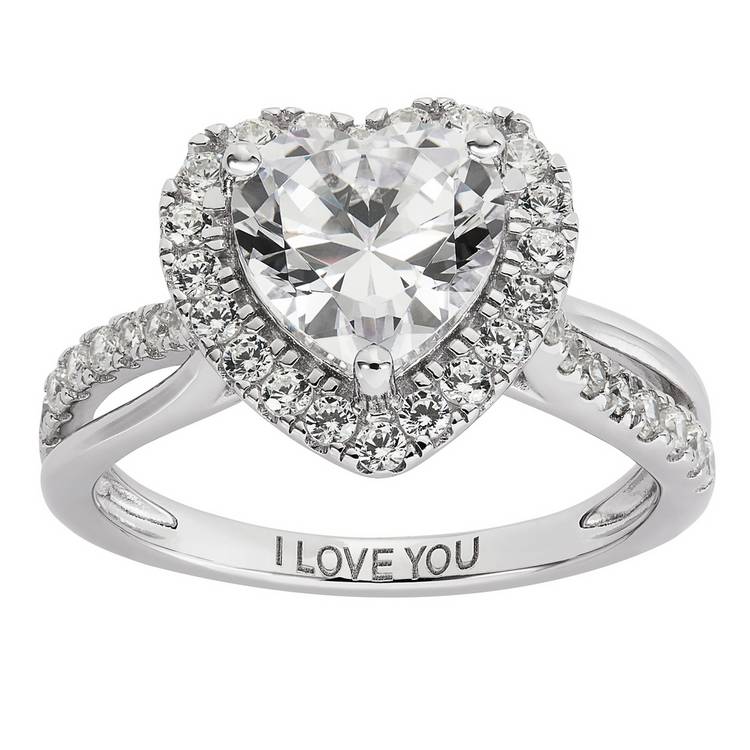 Revere engagement ring with heart cubic zirconia stones, UK version