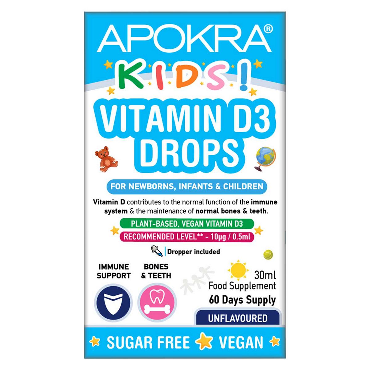 Apokra Kids Vegan Vitamin D3 Drops 30ml General Health & Remedies Boots   