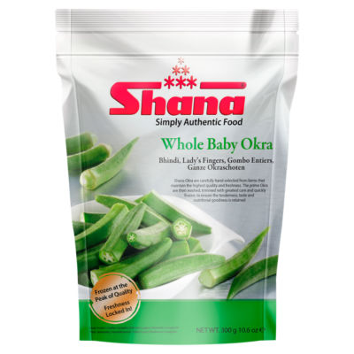 Shana whole baby okra 300g frozen pack (British brand)