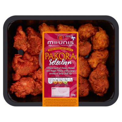 Mrs Unis Spicy Foods Pakora Selection Løk Kylling Haggis 500g