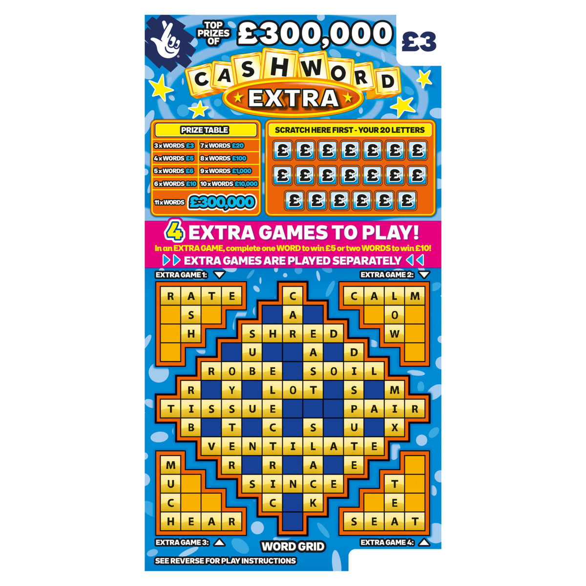 National Lottery Cashword Extra scratchcard game, UK version