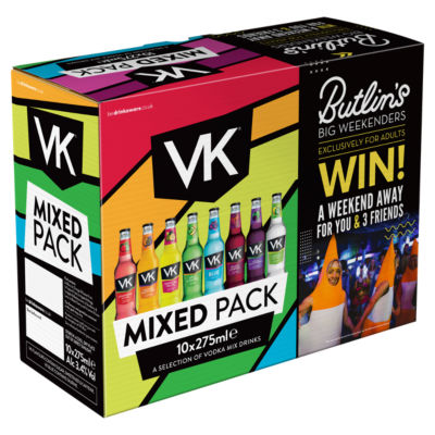 Assortiment VK de 10 sachets de 275 ml de vodka pour cocktails.