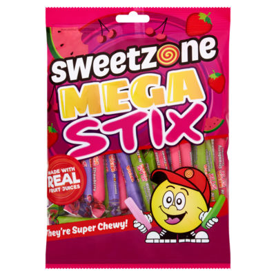 SweetZone Mega Stix assorted fruit chews 200g (British brand)