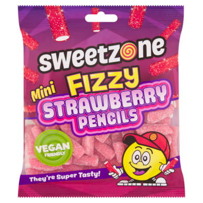 SweetZone mini fizzy strawberry pencils 180g candy British brand