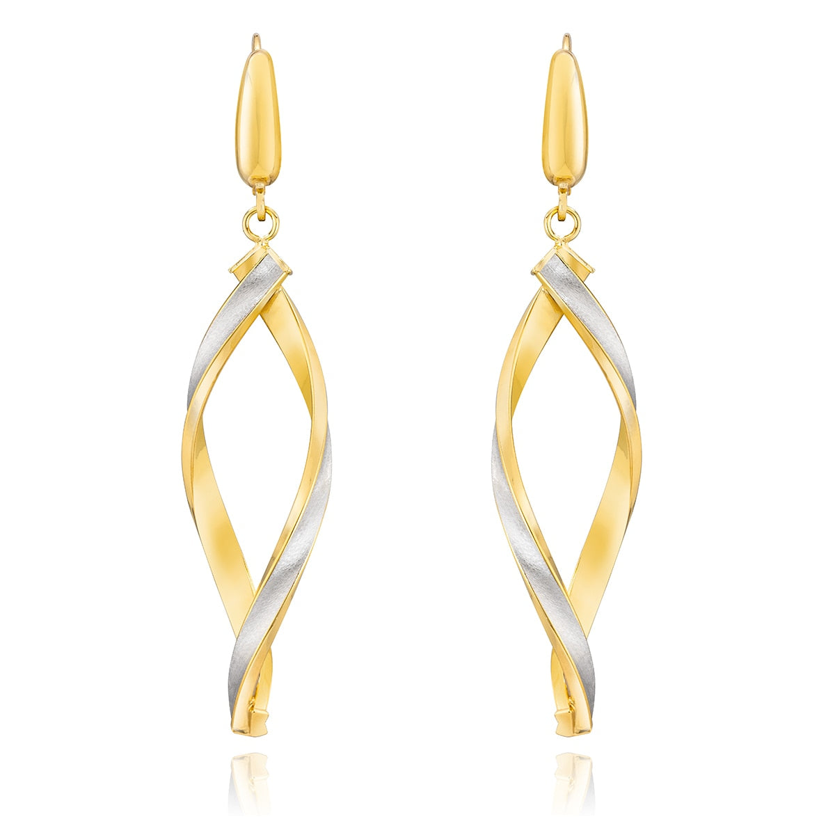 14ct two tone gold twisted dangle earrings, imported from the UK