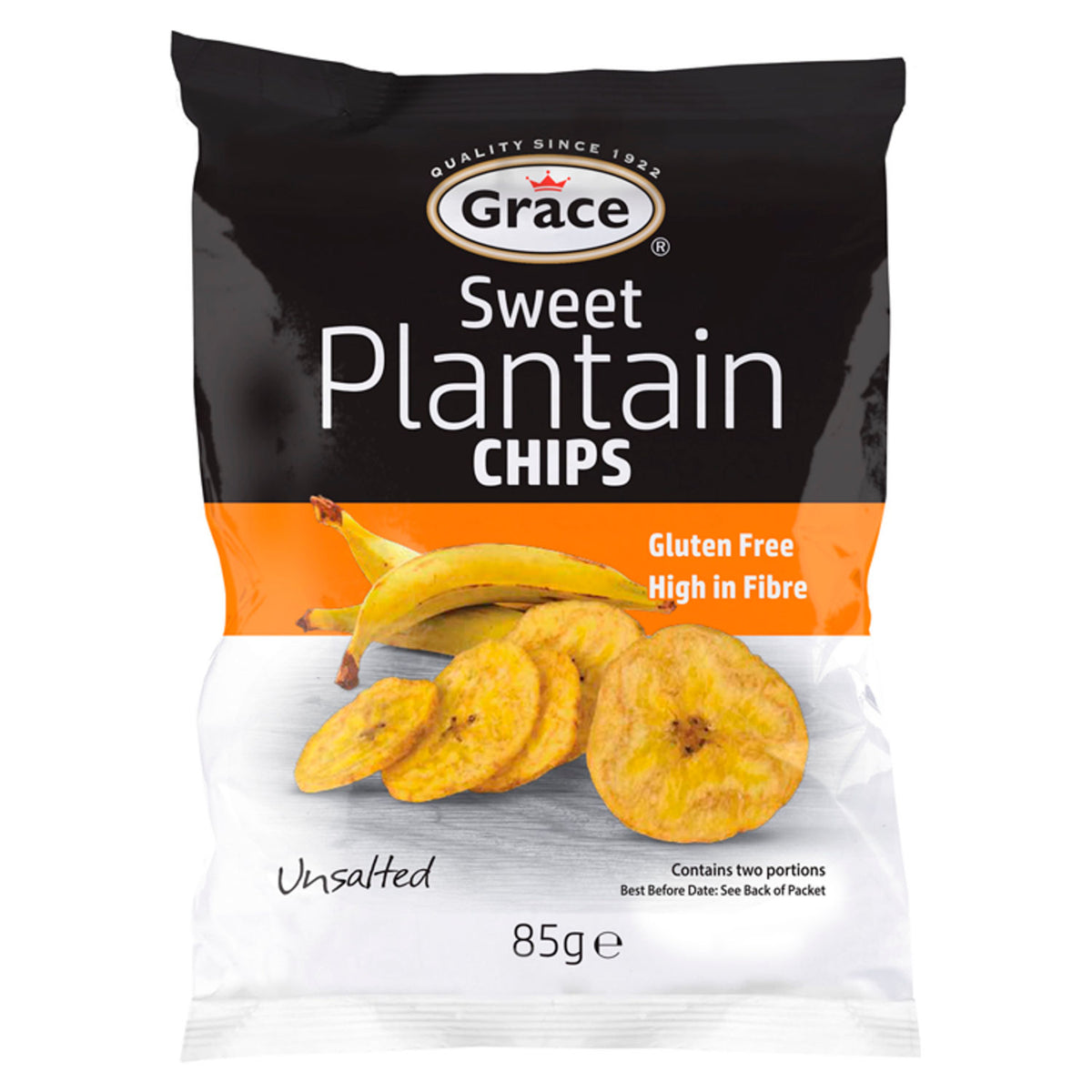 Grace sweet plantain chips unsalted 85g, UK version