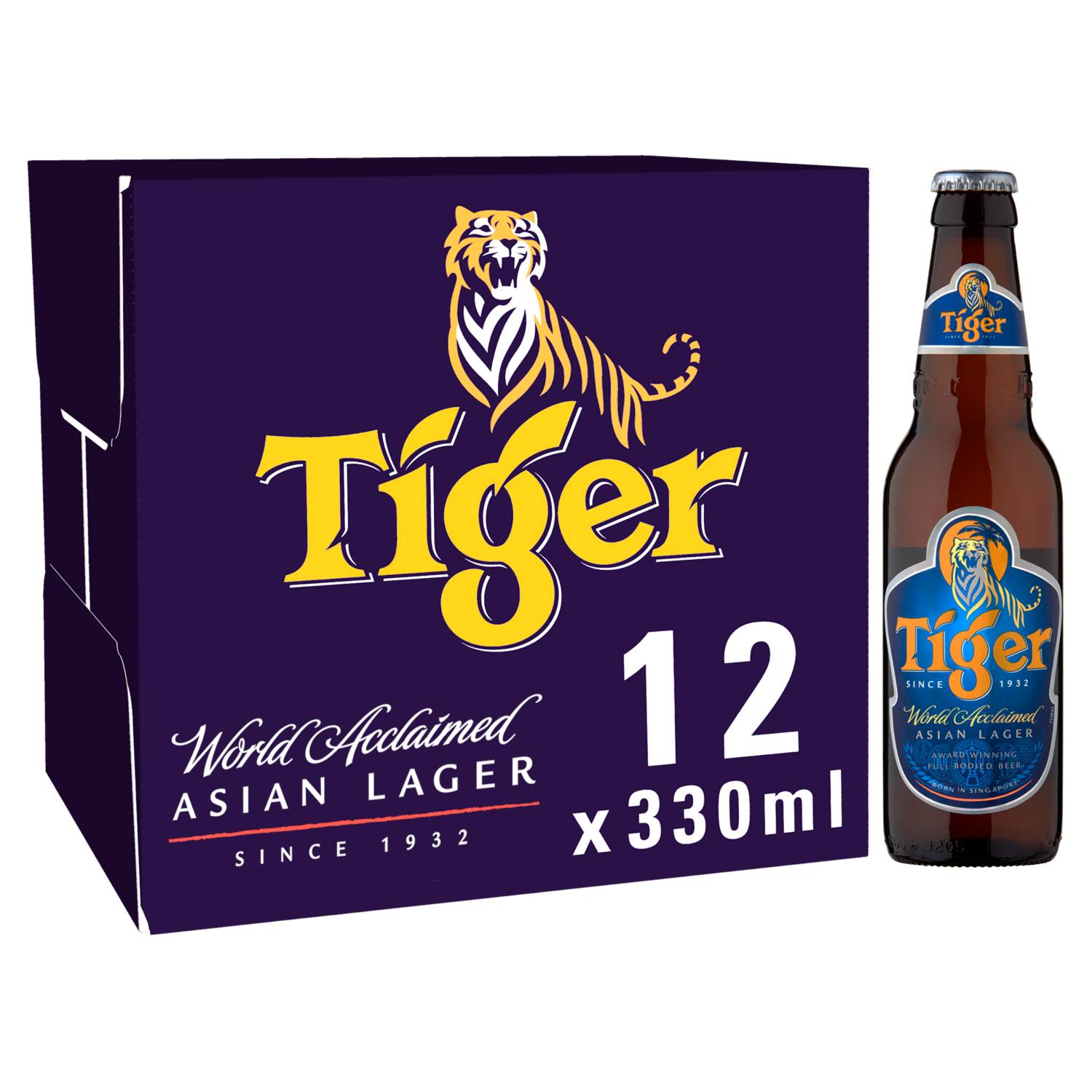 Tiger lager beer 330ml bottle (British brand)