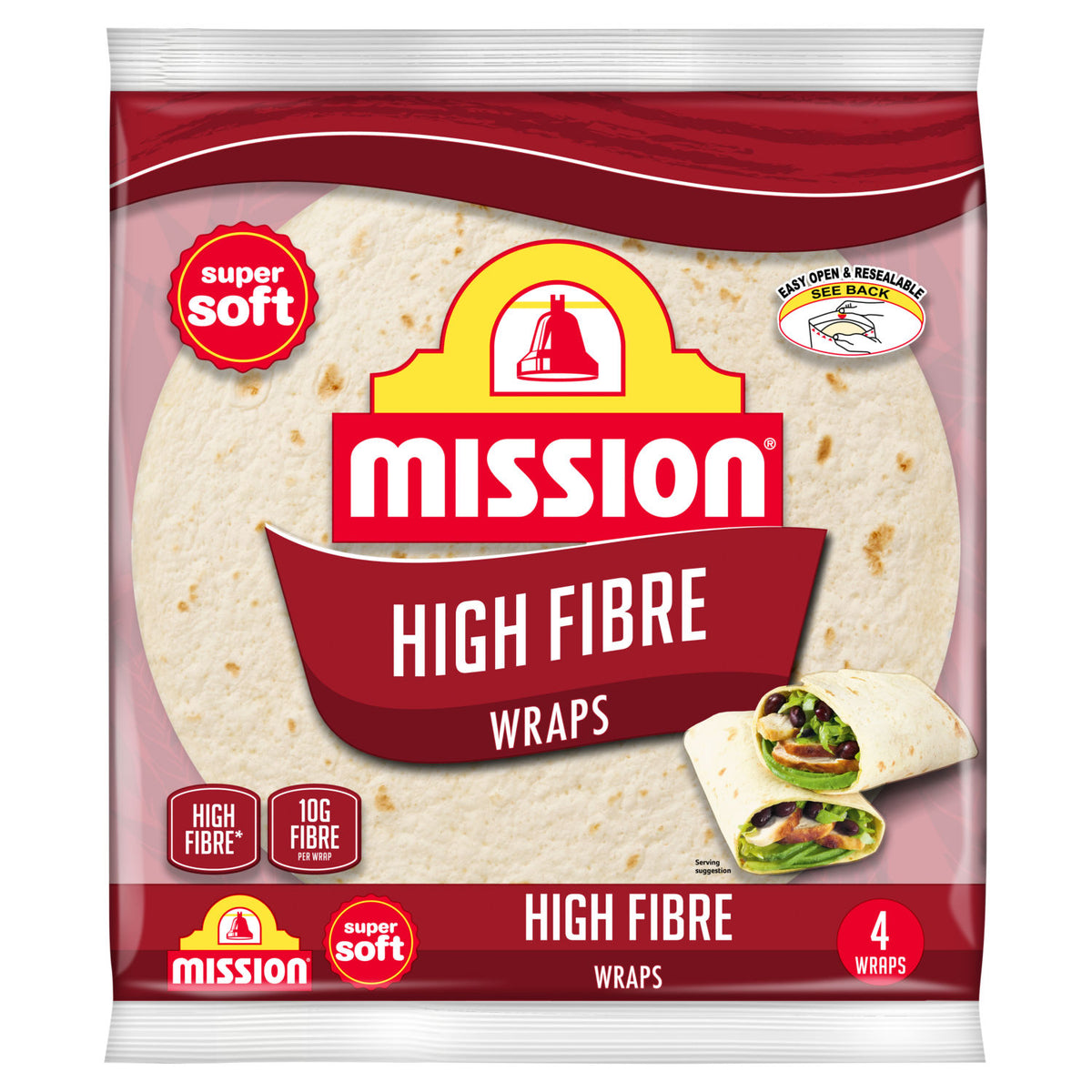 Mission tortilla wraps high fibre 4 pack 245g (British brand)