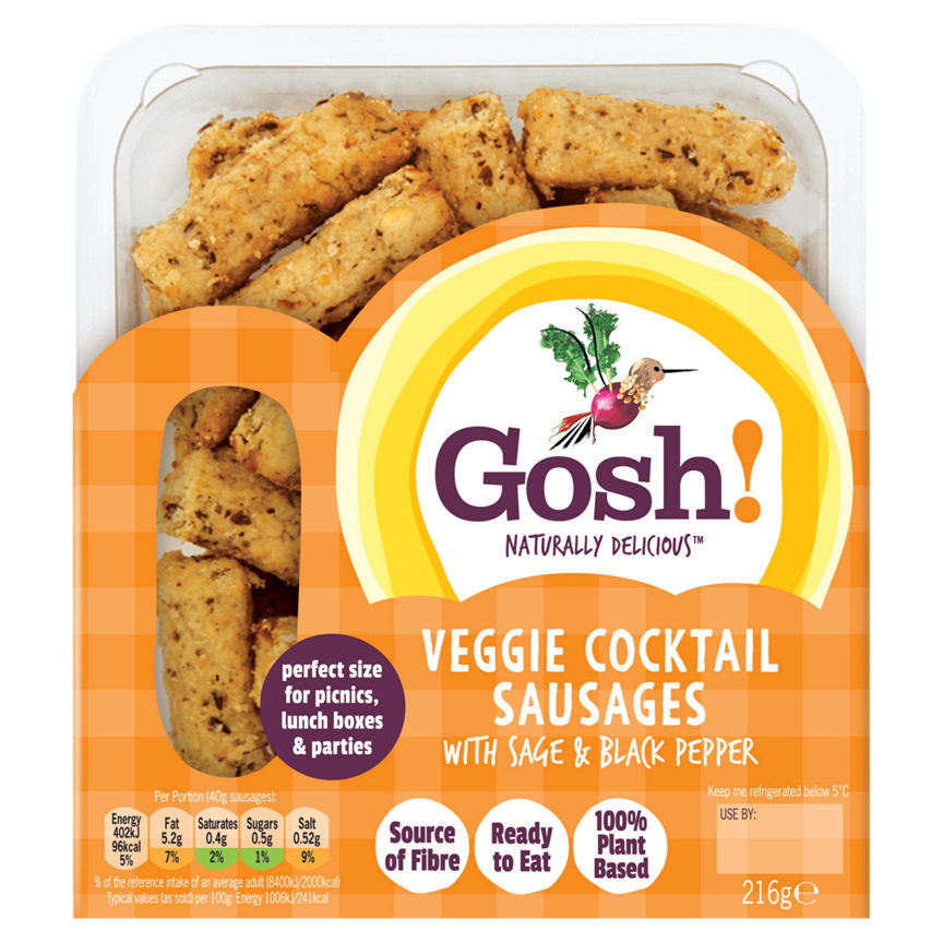 Gosh! Veggie Cocktail Sausages with Sage & Black Pepper 216g GOODS ASDA   