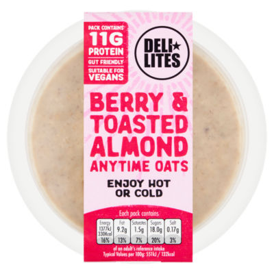 ASDA Deli Lites Berry & Toasted Almond Anytime Oats 250g- Buy online at McGrocer