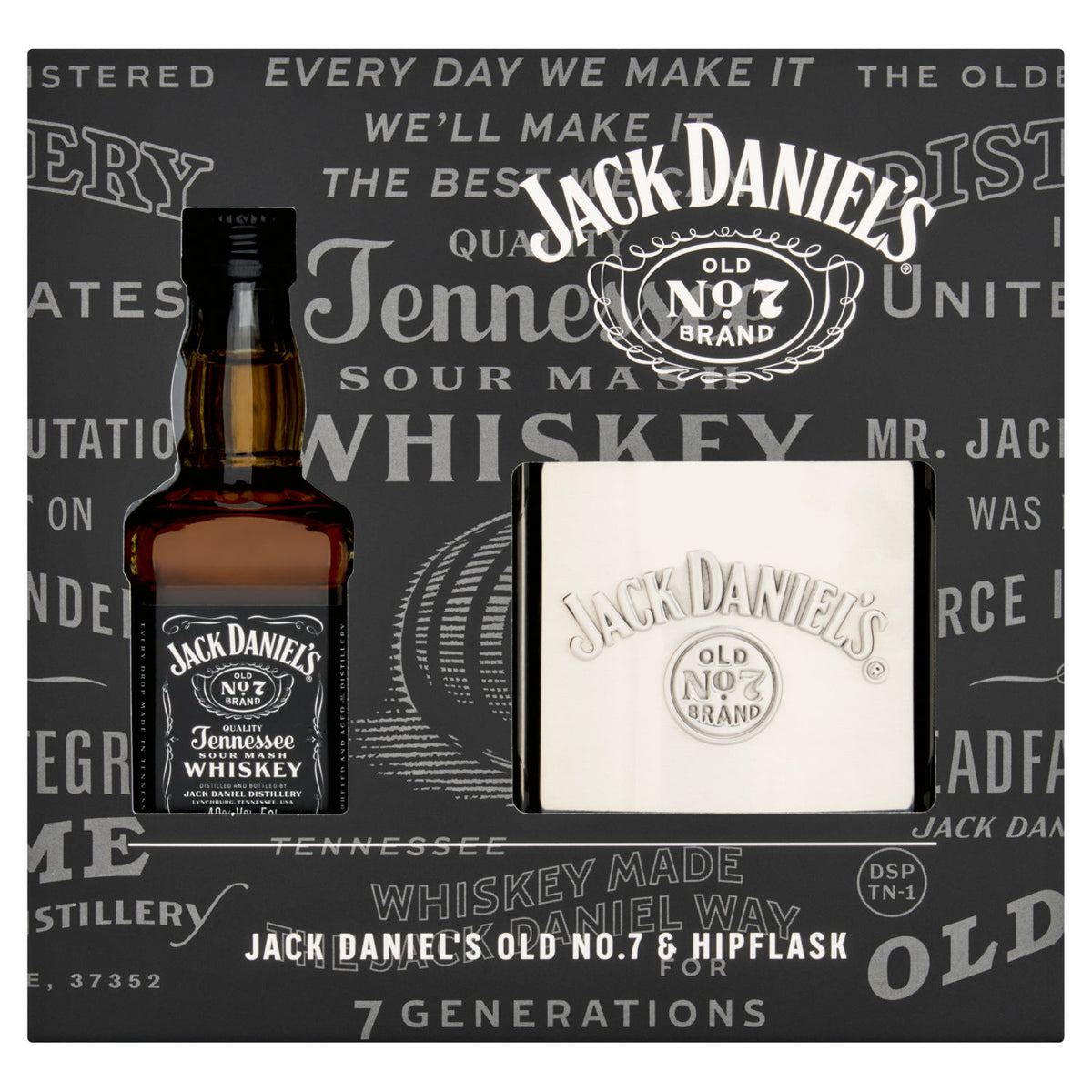 Jack Daniel's Old No. 7 whiskey and hipflask gift set, UK version