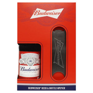 Budweiser beer and bottle opener set (British brand)