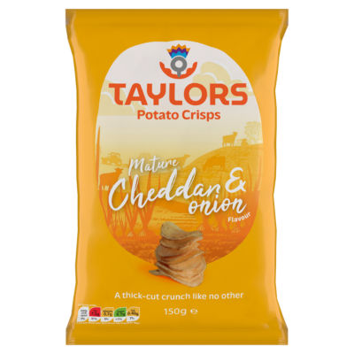 Taylors potato crisps Mature Cheddar & Onion 150g (British brand)