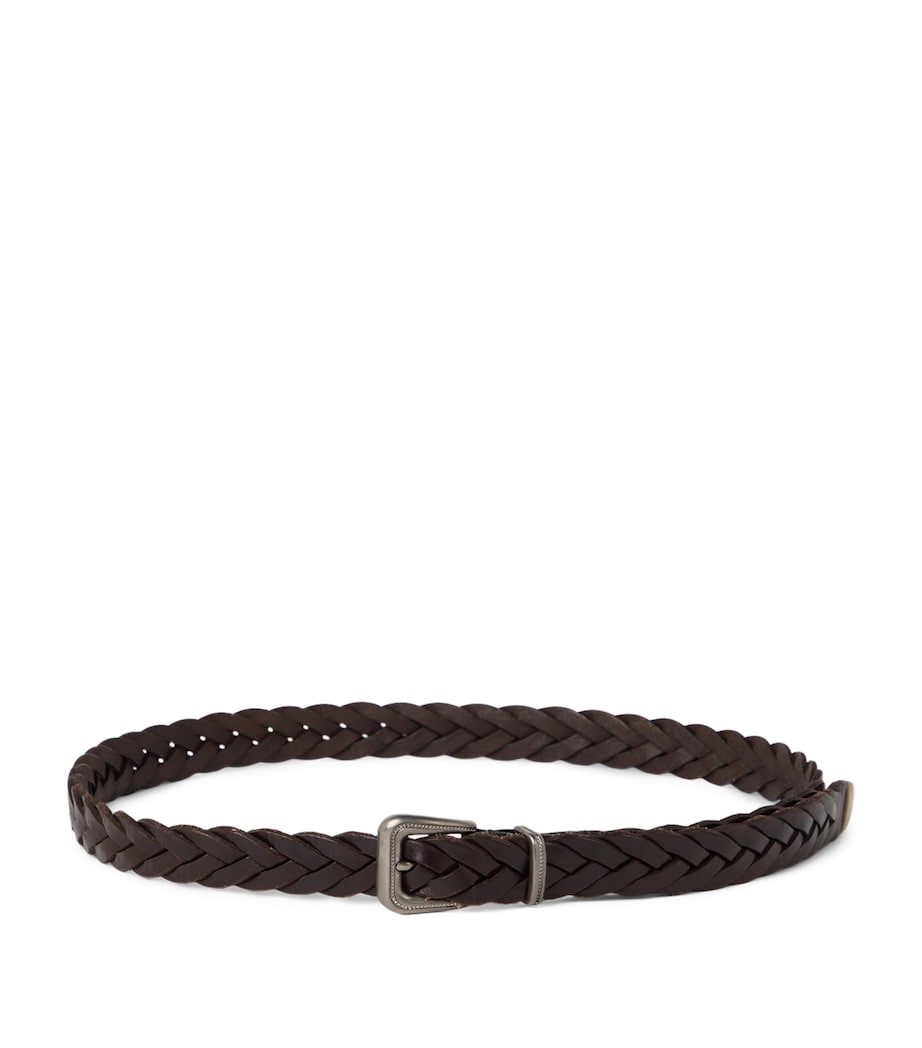 Brunello Cucinelli braided calf leather belt with silver buckle (British brand)