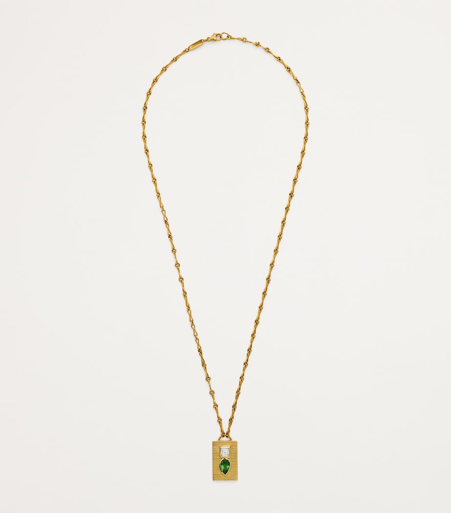 Azlee yellow gold diamond and emerald duet necklace - British product