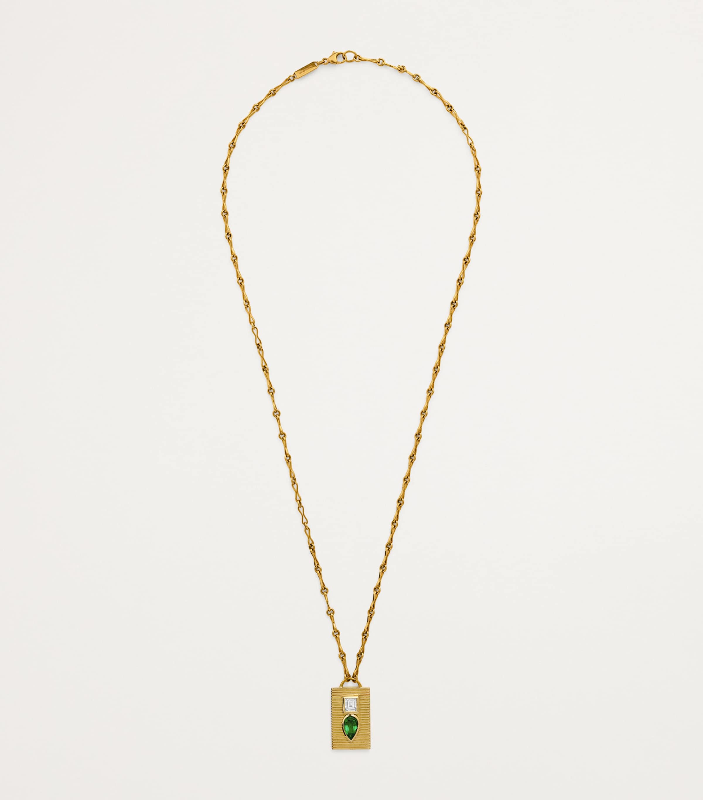 Azlee yellow gold diamond and emerald duet necklace - British product