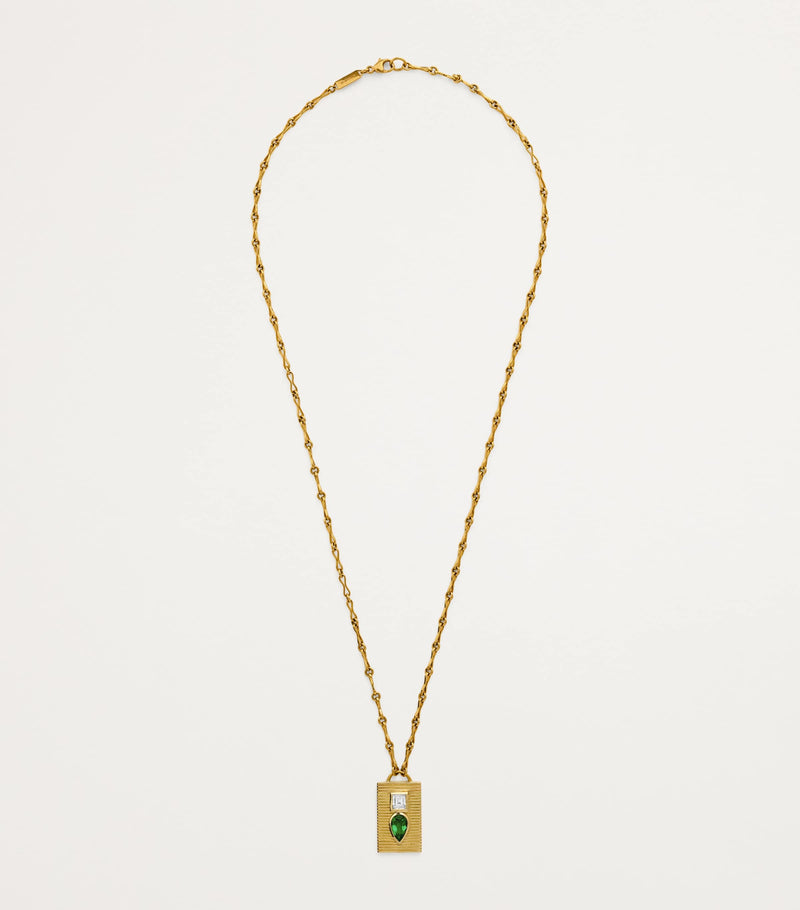 Azlee yellow gold diamond and emerald duet necklace - British product