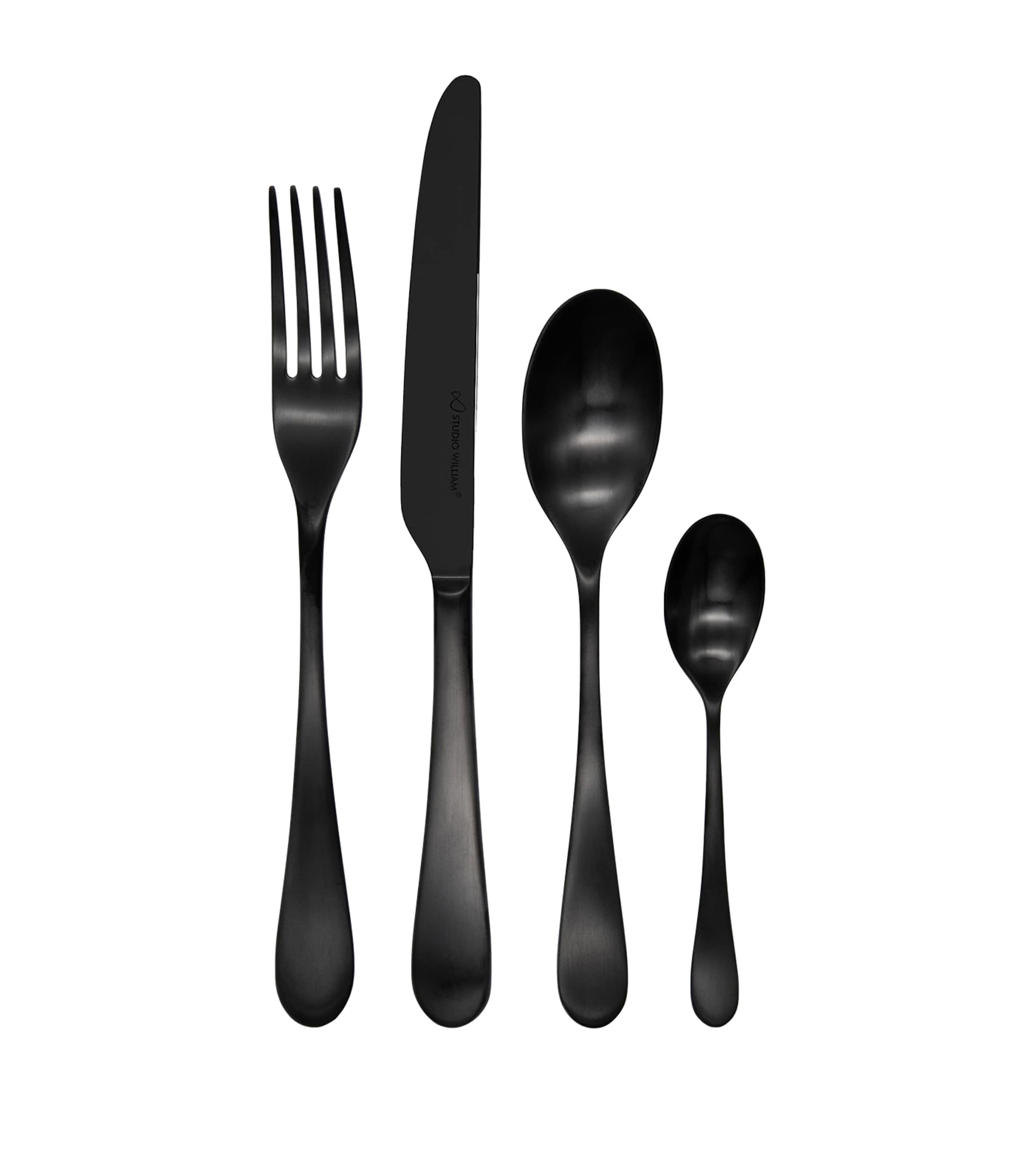 Studio William black satin 24-piece cutlery set with teardrop handles (British brand)