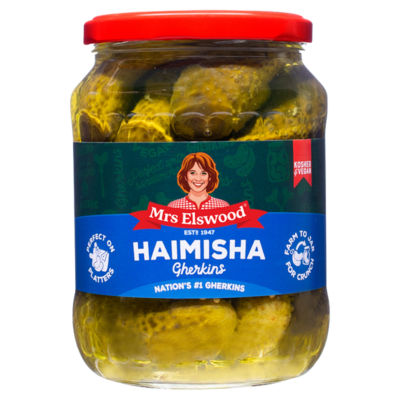 Mrs Elswood Haimisha gherkins 670g jar (British brand)
