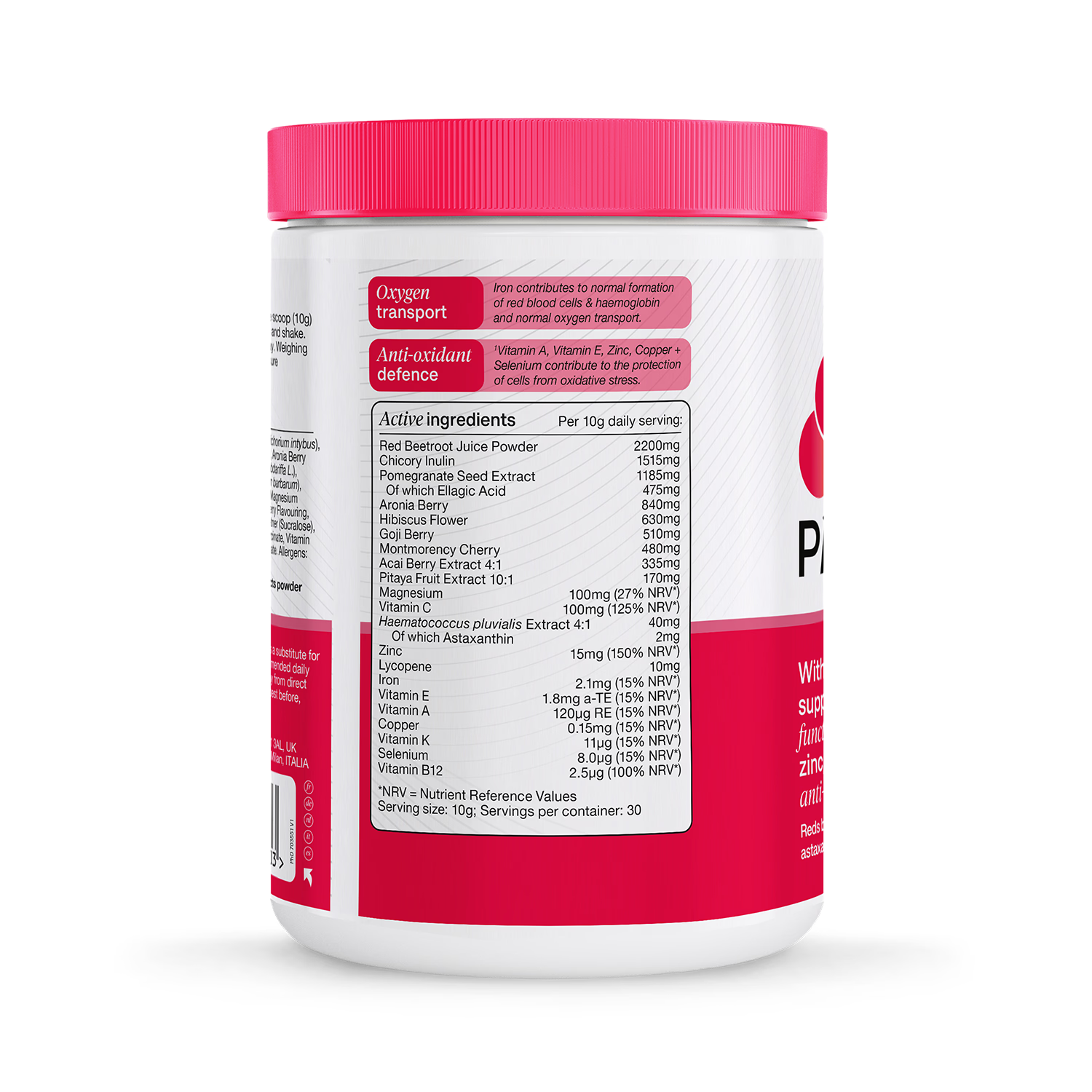 PhD Reds raspberry powder supplement 1000g, imported from the UK