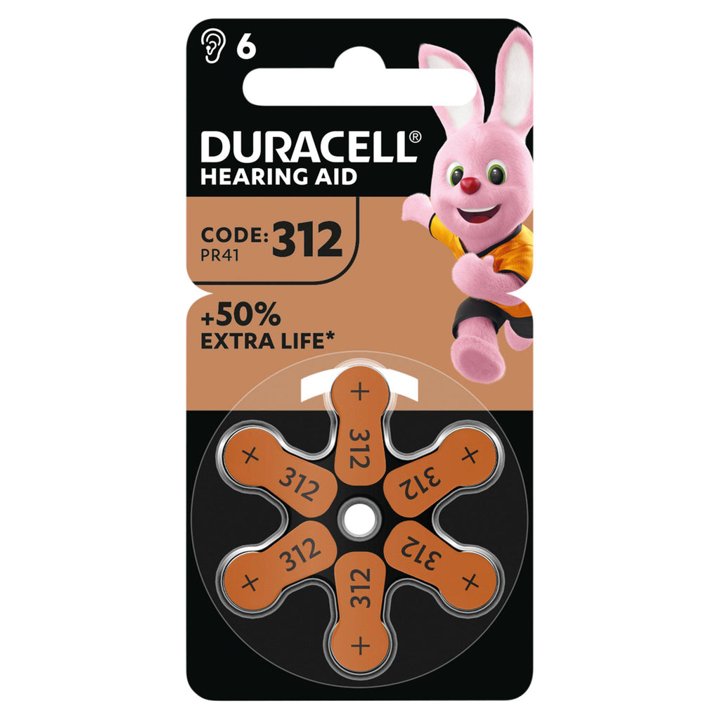 Duracell Hearing Aid Batteries Size 312, pack of 6