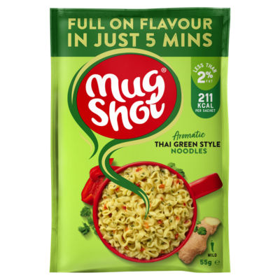 Mug Shot aromatic Thai green noodles 55g, imported from the UK