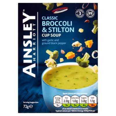Ainsley Harriott Brokkoli Stilton Becher-Suppe 72g, britische Version