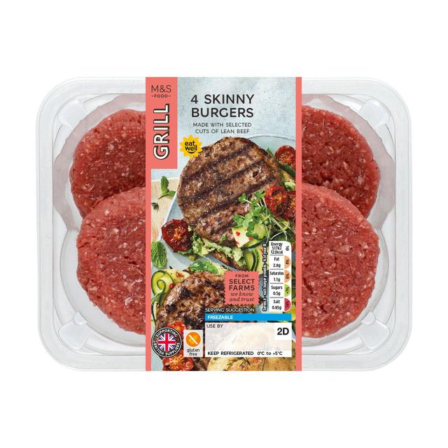 M&S Select Farms 4 British Beef Burgers 3% Fat   400g