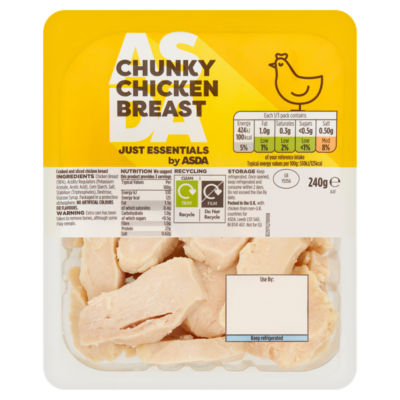 Just Essentials by Asda صدر دجاج سميك مطبوخ ومقطع 240 جرام