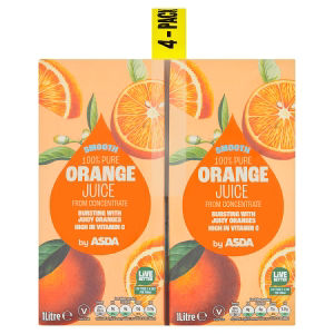 ASDA smooth orange juice from concentrate 1L 4 pack, UK version