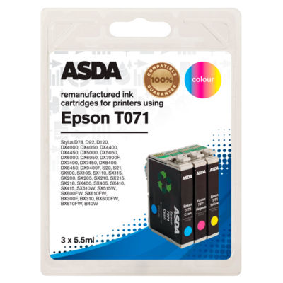 ASDA wiederaufbereitete Epson T071 CMY Tintenpatronen Multipack