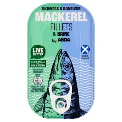 ASDA ASDA Mackerel Fillets in Brine Skinless Boneless Canned Fish 125g- Buy online at McGrocer