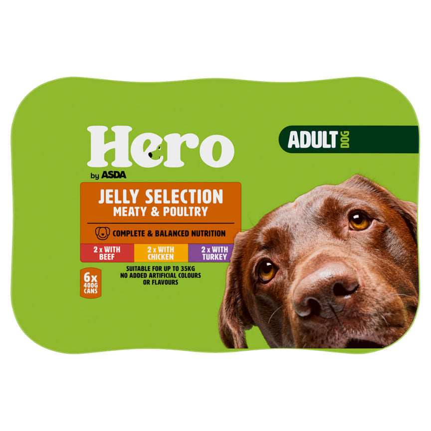 Hero by ASDA Adult Dog Food Jelly Selection Meaty & Poultry 6 x 400g Cans GOODS ASDA   