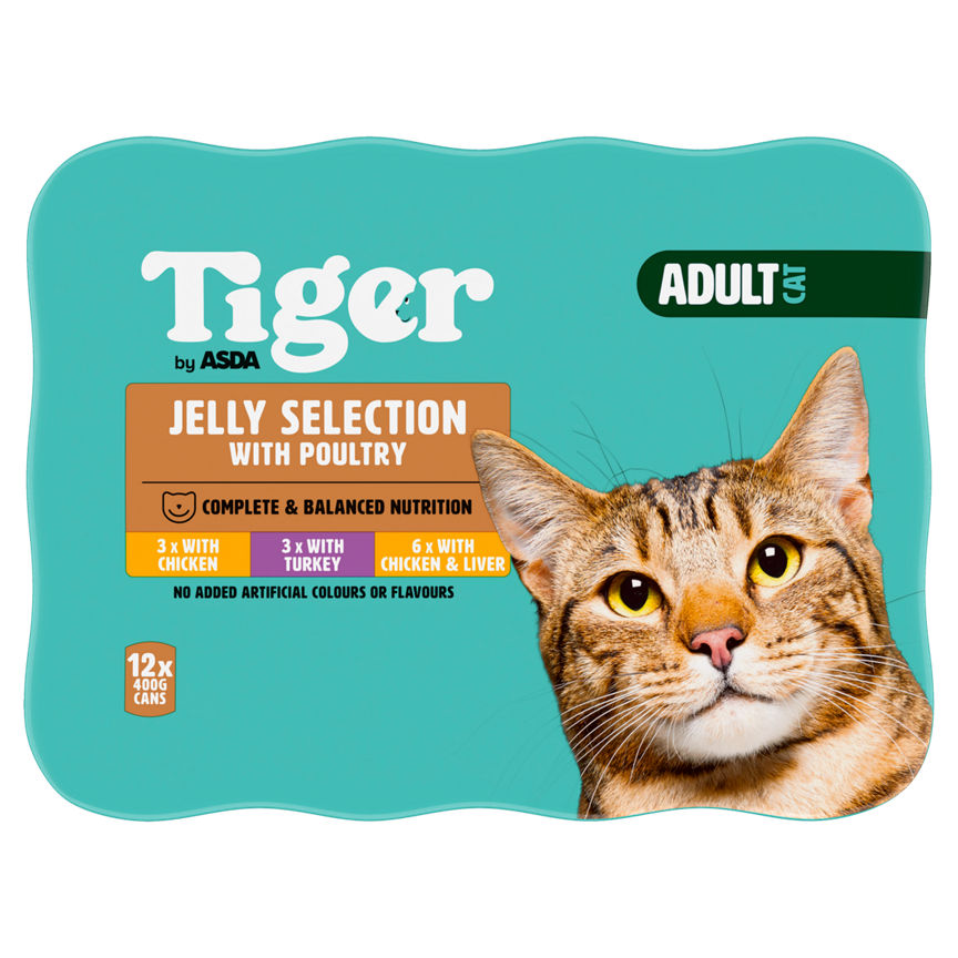 Tiger by ASDA Adult Cat Food Jelly Selection with Poultry 12 x 400g Cans