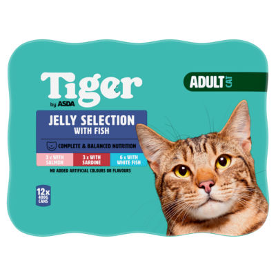 ASDA ASDA Tiger Jelly Selection with Fish Adult Cat Wet Food 12 x 400g- Buy online at McGrocer