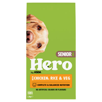 ASDA Hero by ASDA Senior Dog with Chicken, Rice & Veg Dry Dog Food 2.5kg- Buy online at McGrocer