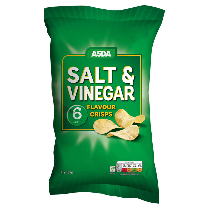 ASDA Salt & Vinegar Flavour Crisps 6 x 25g (150g) GOODS ASDA   