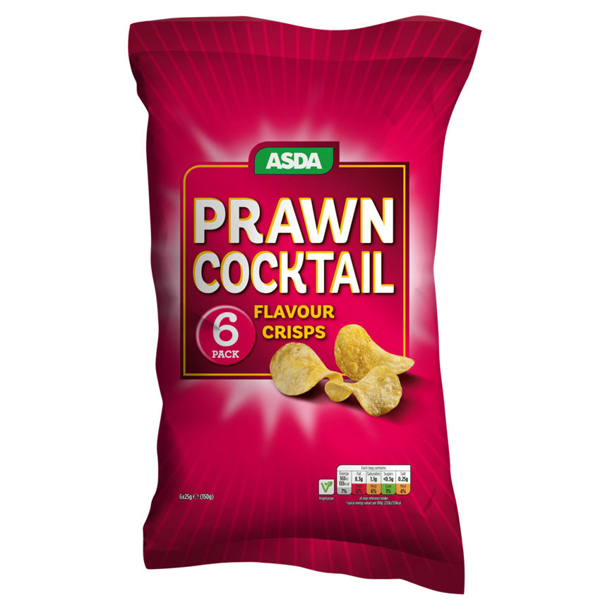 ASDA Prawn Cocktail Flavour Crisps 6 x 25g (150g)