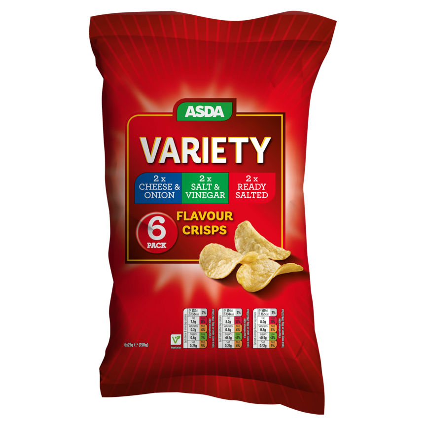 ASDA Variety Flavour Crisps 6 x 25g (150g)