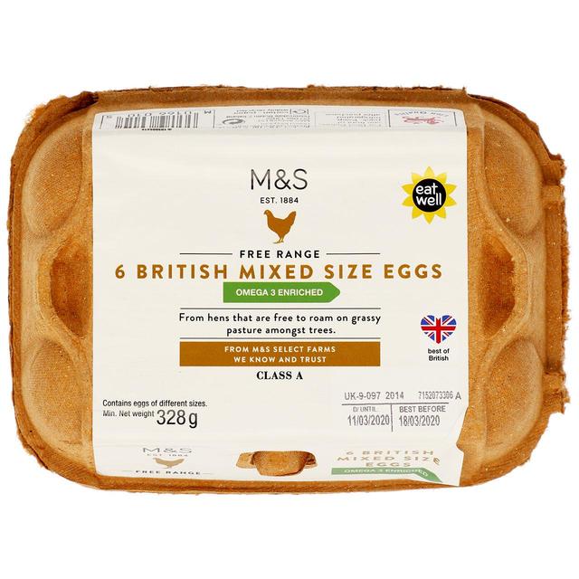 M&S Omega 3 Free Range Mixed Size Eggs   6 per pack GOODS M&S   