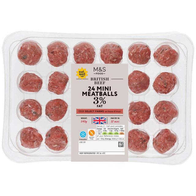 M&S Select Farms 24 Mini British Beef Meatballs 3% Fat   240g