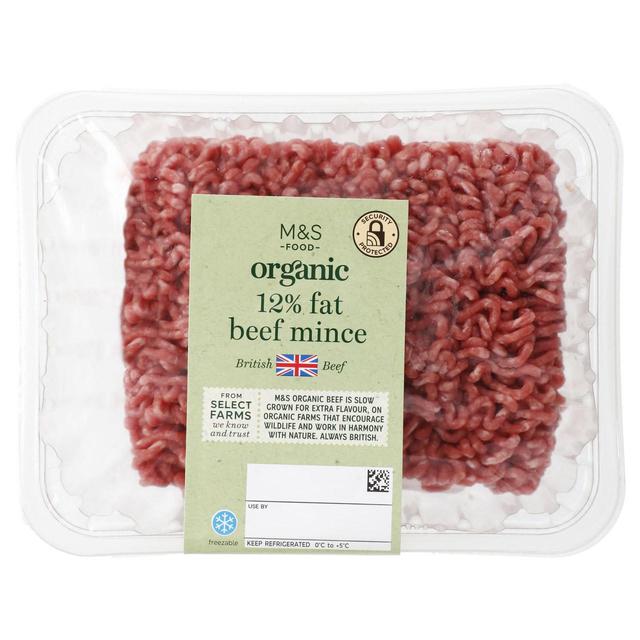 M&S Select Farms Organic British Beef Mince 12% Fat   500g