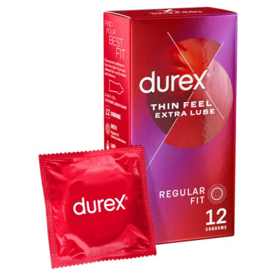 Preservativos Durex Thin Feel Extra Lube, paquete de 12 unidades - Producto británico