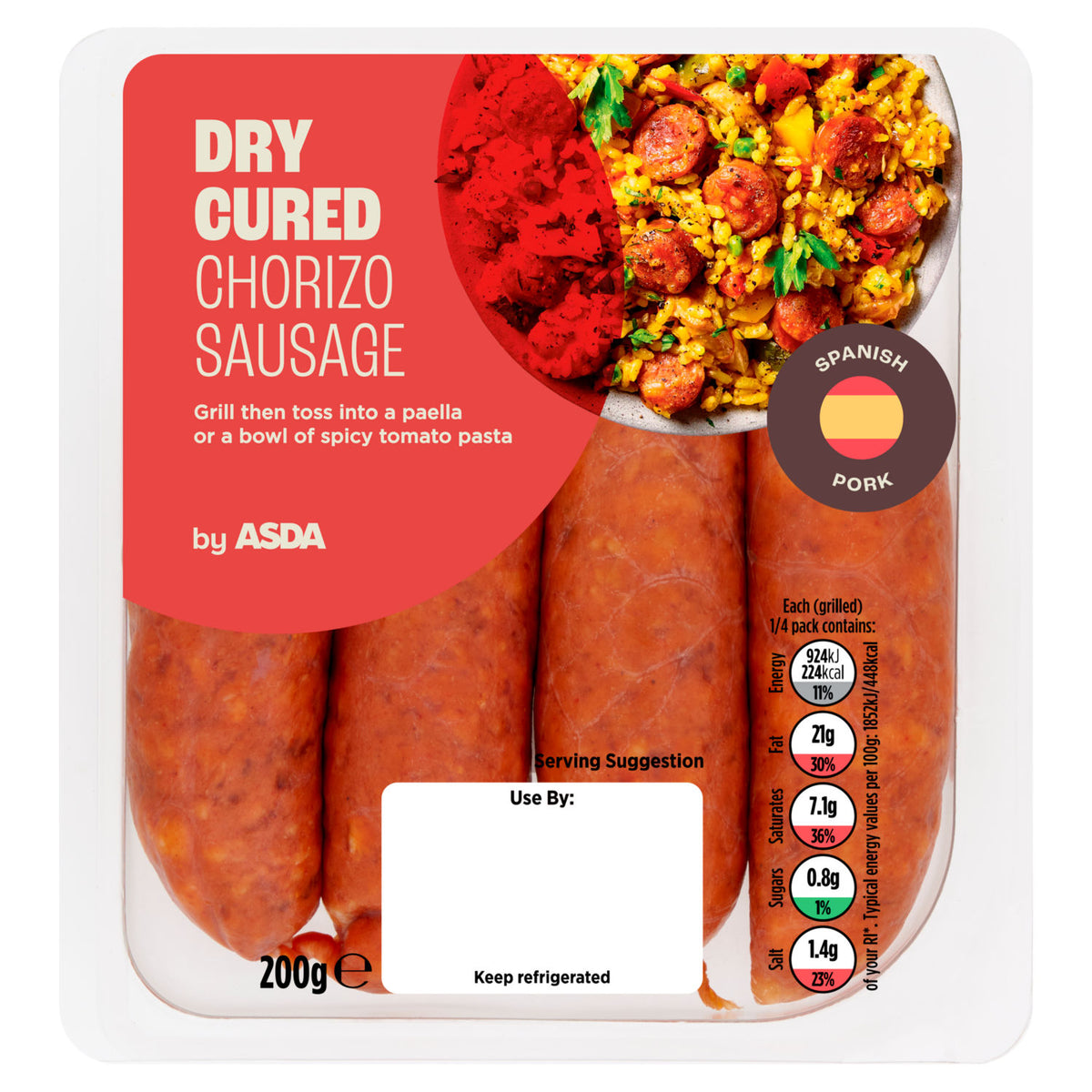 ASDA dry cured chorizo sausage 200g, UK version