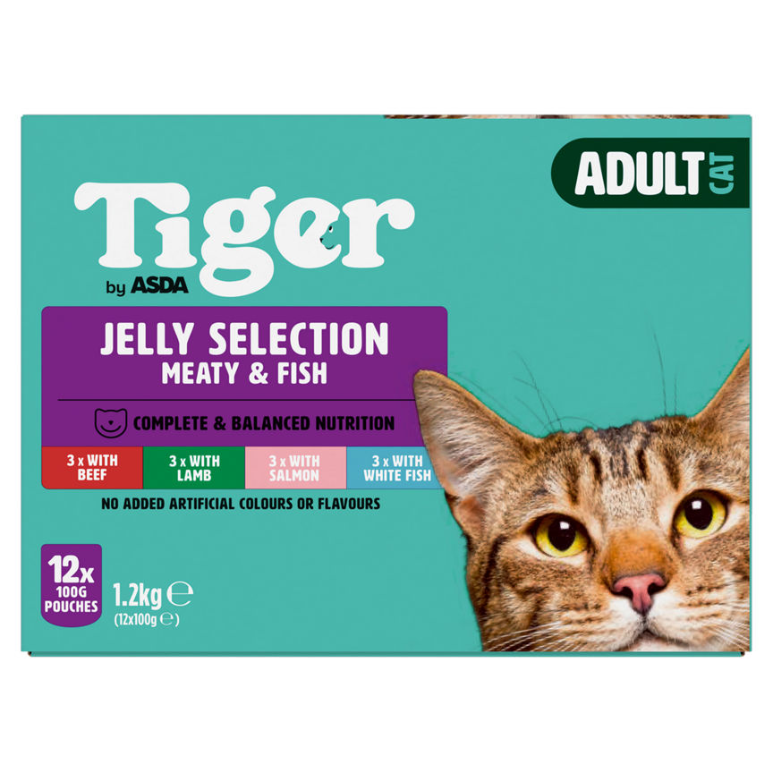 Tiger by ASDA Adult Cat Food Jelly Selection Meaty & Fish 12 x 100g Pouches GOODS ASDA   