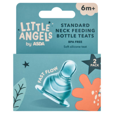 ASDA Little Angels Standard Neck Feeding Bottle Teats 6m+ Baby Bottle Teats 2-Pack- Buy online at McGrocer