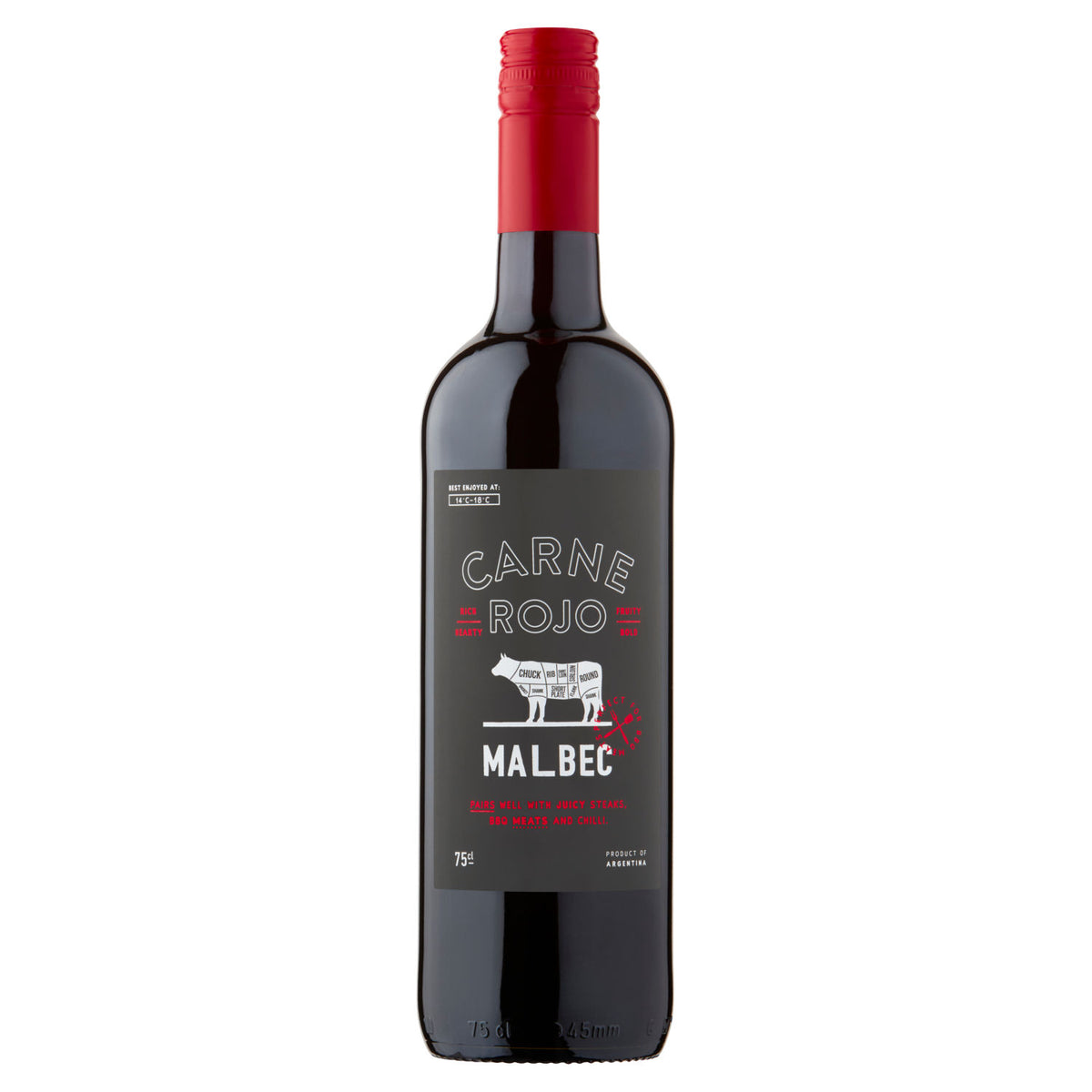 Carne Rojo Malbec red wine 75cl, imported from the UK