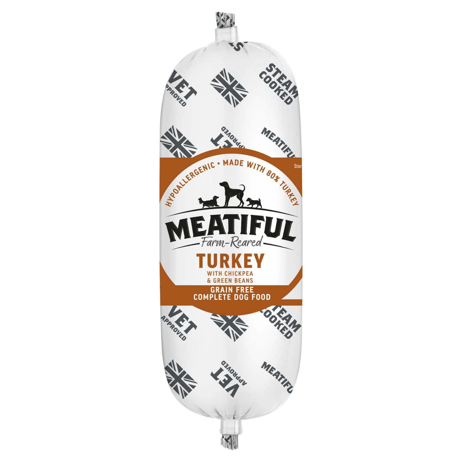Meatiful dog food turkey chickpea green beans 320g, imported from the UK